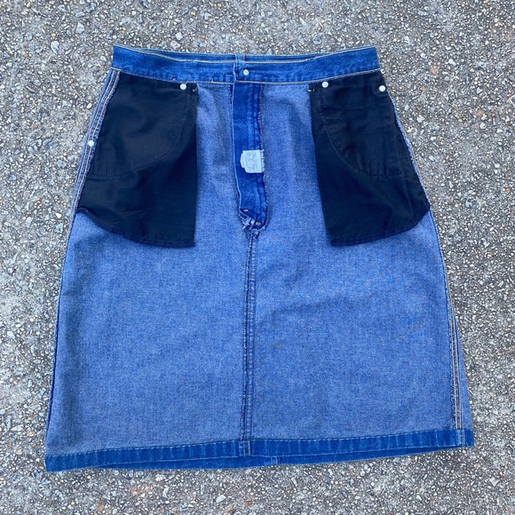 RARE VINTAGE 80s DENIM SKIRT SIZE 16 PETITE 100% COTTON MEDIUM WASH POCKETS - Picture 7 of 13